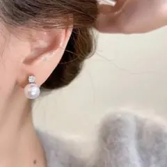 新品 パール ダイヤ イヤリング 1粒 ステンレス 痛くない クリップ シルバー