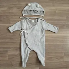 MONBEBE モンベベ　ストライプロンパースと帽子セット