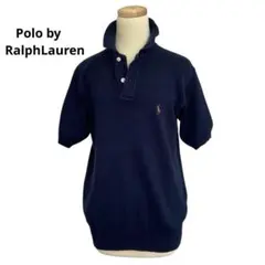 【90s ラルフローレン】 半袖 コットン ニットポロシャツ ネイビー