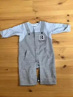 ロンパース グレー 水色チェック　美品
