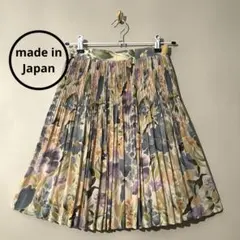 花柄　総柄　プリーツスカート 上品　デート　通勤　マルチカラー 膝丈　M