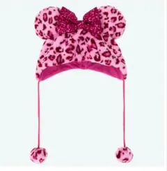 ミニーマウス風ヒョウ柄ファンキャップ　ピンク　タグ付き