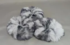 ヒョウ柄 ファー シュシュ 白x灰x黒 3個セット [匿名発送]