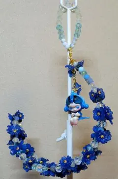 ハンドメイド リース ブルー系 フラワーモチーフ
