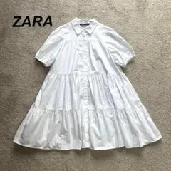 ZARA ザラ シャツワンピース チュニックティアード パフスリーブ 白 XSのサムネイル