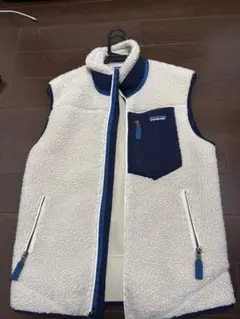 patagonia フリースベスト XS ホワイト/ネイビー