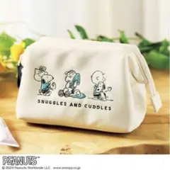 スヌーピー 大きく開くレザー調ポーチ　リンネル　新品・未使用品