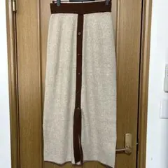 リブニットスカート タイトスカート スリットボタン ベージュ ブラウン