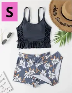 水着 セパレート 体型カバー 3点セット ボタニカル フリル スポーティ 夏