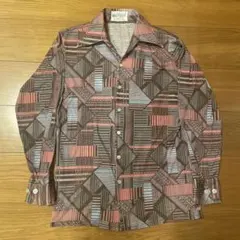70s VINTAGE Kmart 幾何学模様　ヴィンテージ　長袖シャツ　開襟