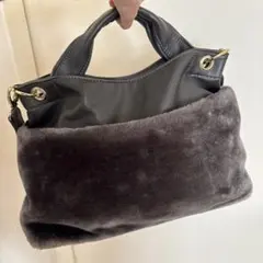ファー　バッグ　ハンドバッグ　ショルダーバッグ　グレー　アングレーム