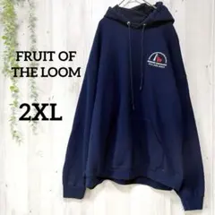 フルーツオブザルーム パーカー 長袖 リブ ワンポイント 2XL 紺 綿のサムネイル