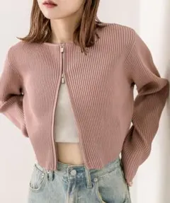 【美品】mystic　Wジップニット　ピンク