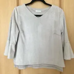 GLACIER スエード調 Vネック ベージュ M 七分袖