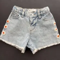 ZARA キッズ デニムショートパンツ 花柄刺繍 92cm