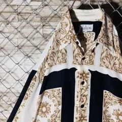 ヴィンテージ　バロック調　スカーフ柄　レトロ　ポリシャツ　日本製　猫の目ボタン