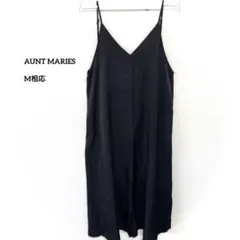 AUNT MARIES ブラックキャミロングワンピース Mサテン風e152