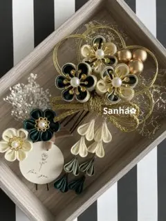 T-1138 つまみ細工 髪飾り 水引 成人式 卒業式 結婚式 七五三 髪飾り