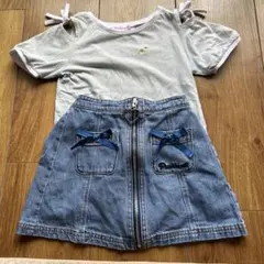 PINKHUNT リボン付きTシャツとデニムスカートセット