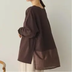 ストレッチカットジョーゼット 裾切り替えプルオーバー / ブラウン