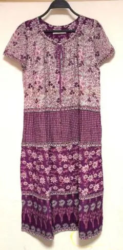 アナザーエディション ピンクと紫系 花柄 半袖 ロングワンピース