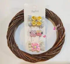 花モチーフリボンヘアクリップ3個セット
