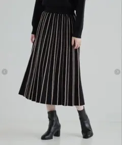 DRESKIP もちもちニットスカート ストライプロングプリーツスカート M 黒