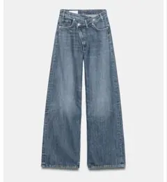 【タグ付き】ZARA ワイドレッグ クロスウエストハイウエストジーンズ　36