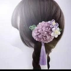 紫の花飾り 房付き 和装小物 ヘアアクセサリーセット