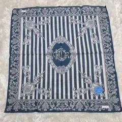 【新品】ディオール Dior ハンカチ ストライプ ロゴ 紺 白 47cm