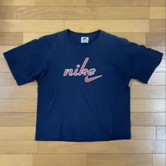 90s 00s nike tシャツ y2k 短丈 カラー ネイビー オレンジ Mのサムネイル