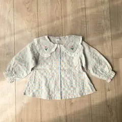 新品 futafuta フタフタ チェック柄レース襟つき長袖ブラウス 90