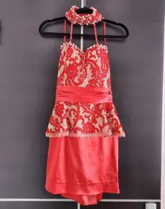 Andy アンディ 赤いペプラムドレス ビーズ装飾