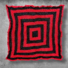 BQJX クロシェ ニット ラグ ビンテージ 赤 黒 スクエア エスニック O