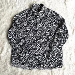 【H&M】 エイチアンドエム ゼブラ柄 長袖シャツ リヨセル (L) 白黒 総柄のサムネイル