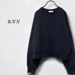 a.v.vアーヴェヴェ(L)ジャガードプルオーバー黒ブラック　ショート丈トップス