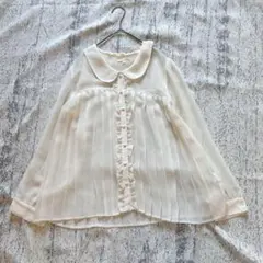 s2523 デュカ プリーツシャツ ホワイト 長袖 シアー素材 丸襟 ガーリー