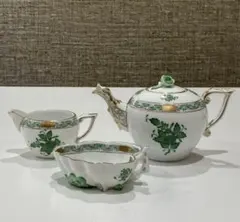 ✅【匿名配送・希少】ヘレンド アポニーグリーン ティーセット一式✅ ✓【匿名配送・希少】ヘレンド アポニーグリーン ティーセット一式