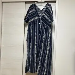 COLLOME 花柄ストライプ シャツワンピース ネイビー