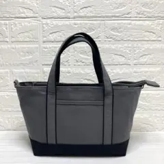 あおりトートバッグ　ファスナー開閉　11号帆布　ハンドメイド　ブラック✖️グレー