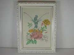 【美品・額装付き】幻想アート作品／妖精とバラのイラスト