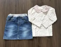 デニムスカート ゴムウエストと花柄襟の長袖　90