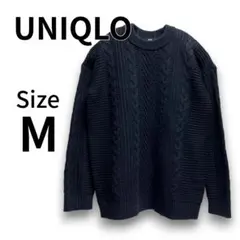 UNIQLO ユニクロ ケーブル編 クルーネックセーター M ネイビー 216