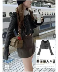 GRLスリットフレアスリーブジップブリーチニットカーディガン[tu1295]