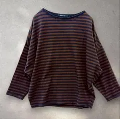 アメリカンホリック ストライプ 長袖 Tシャツ M 茶 紺 カットソー