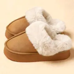 ムートンスリッポン スリッパ ファー 厚底 ベージュ ブラウン