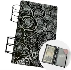 アクリルバインダーバラ柄 A6バインダー お札収納ポケット付き