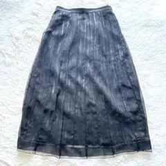 ブラック　ロングスカート　プリーツ　シワ加工　オールシーズン　M