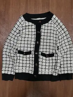 GRL白黒チェック柄ニットカーディガン F