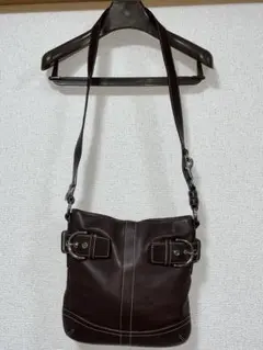 COACH　2way レザーショルダーバッグ　ダークブラウン